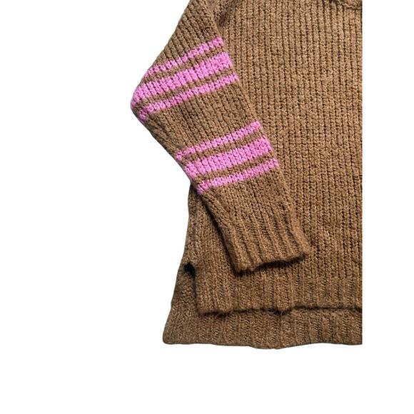 Aerie Fuzzy Feels Wool Blend Mohair Sweater Soft Pullover Brown and Pink Large - Picture 2 of 4
